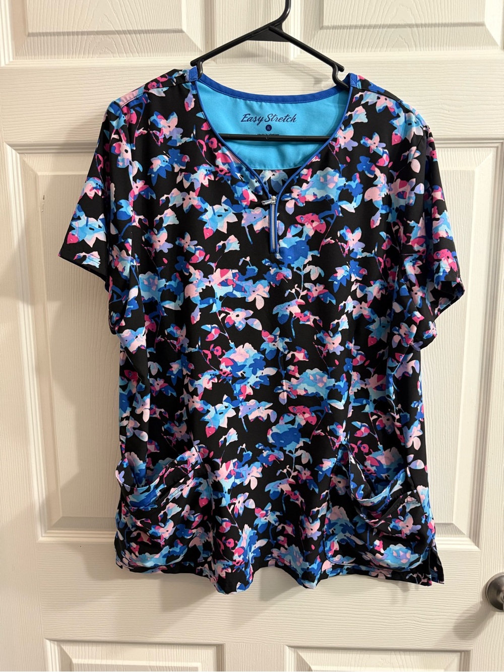 Women's Black Floral Print Scrub Top